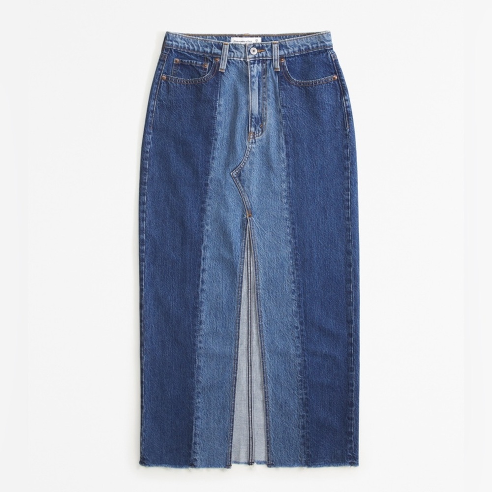 Abercrombie & Fitch High Rise Jean Maxi Skirt in two tone colors with slit